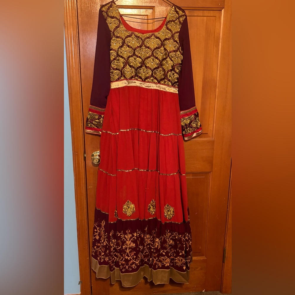 Pakistani/Indian Red and Gold Embroidered Dress